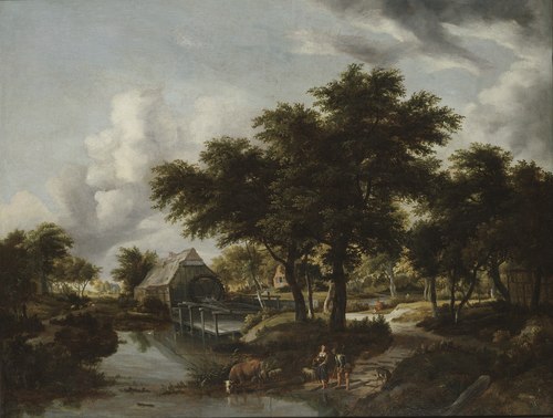 Wooded Landscape with a Watermill, 1663, Meindert Hobbema