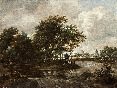 Landscape with Anglers and a Distant Town, 1664, Meindert Hobbema