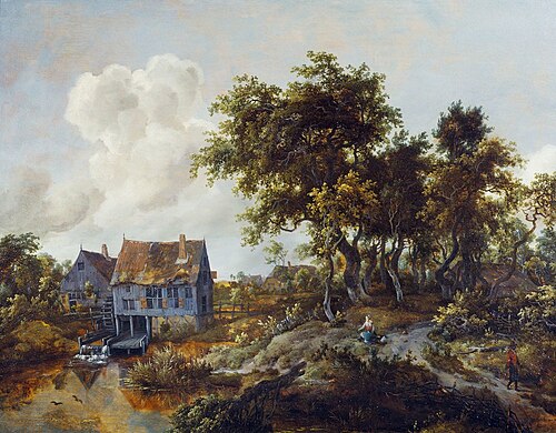 A Watermill beside a Woody Lane, , Meindert Hobbema