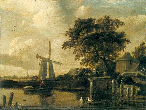 Windmill at the Riverside, 1657, Meindert Hobbema