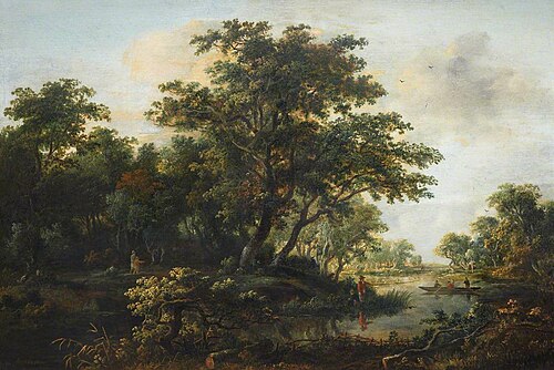 A Wooded River Valley with Two Fishermen, 1665, Meindert Hobbema