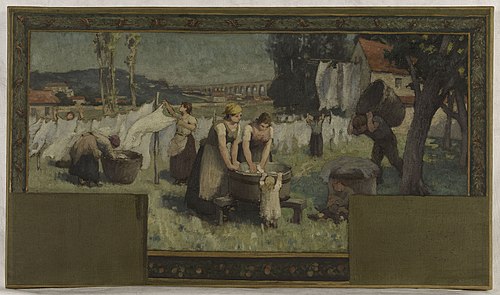 Esquisse pour la mairie d'Arcueil-Cachan : Les Blanchisseuses, 1888, Paul Baudoüin
