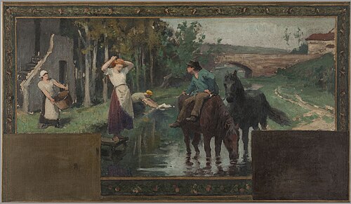 Esquisse pour la mairie d'Arcueil-Cachan : L'abreuvoir, 1888, Paul Baudoüin