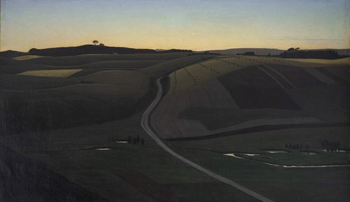 Et bakket landskap i aftenstemning, Jydsk, 1899, Lars Jorde