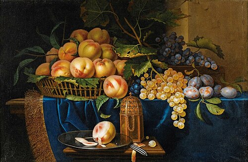 Still Life With Peaches, Grapes, Plums and Silver-Gilt Shaker, 1650, Paul Liégeois