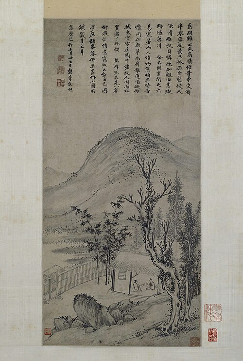 宋旭茅屋话旧图轴, , Song Xu