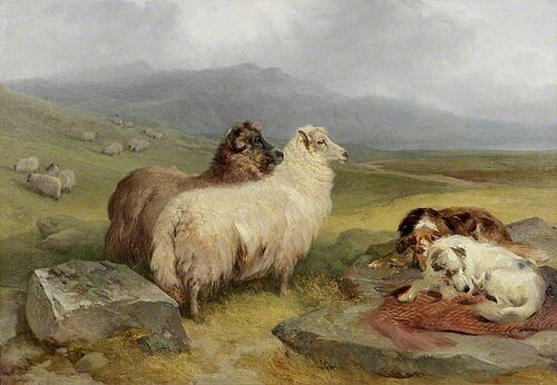 Highland Landscape with Sheep and Dogs, , James Campbell Noble