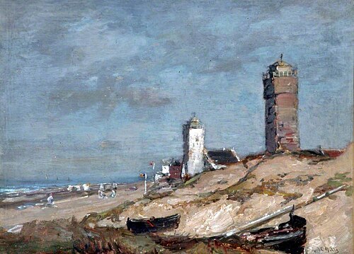 Dutch Coast Scene: The Old Lighthouse and the Andreaskerk at Katwijk aan Zee, 1906, James Campbell Noble