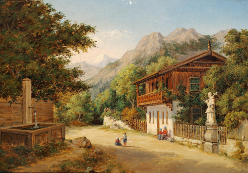 Mountain village in Southern Germany., 1850, August Wilhelm Boesen