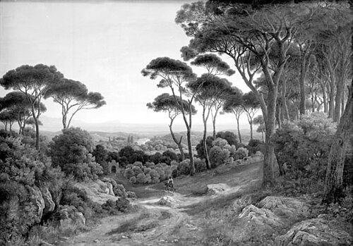 Udsigt fra Villa Barberini i Albano ved Campagnen til Monte Felice, 1846, August Wilhelm Boesen