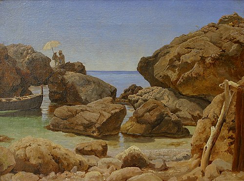 Rocky Coast at Capri with an Artist Painting, 1846, August Wilhelm Boesen