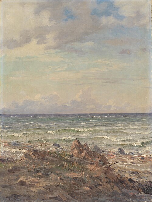 Kystparti med stenet strand, , August Wilhelm Boesen