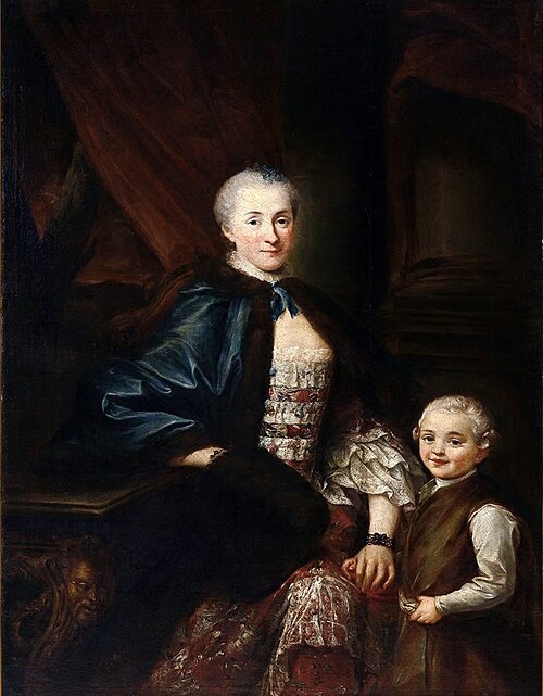 Portrait of Konstancja Poniatowska with her son Michał., 1739, Augustyn Mirys