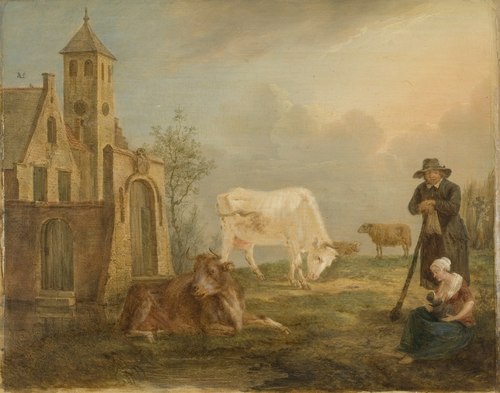 Landscape with Peasants and Cows, 1777, Petrus Johannes van Regemorter