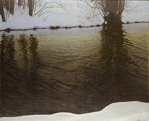 Winter Evening by a River, 1907, Gustaf Fjæstad