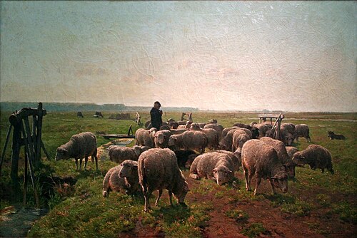 Landschap met herder en kudde schapen, 1882, Corneille Van Leemputten