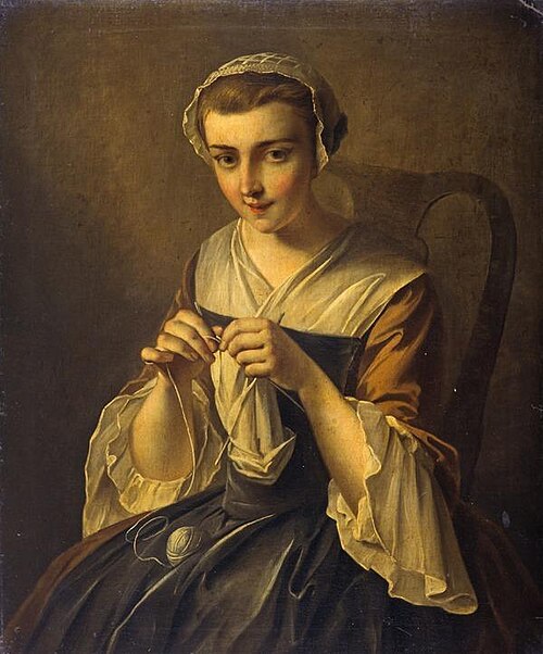 A Girl Knitting, 1724, Philippe Mercier