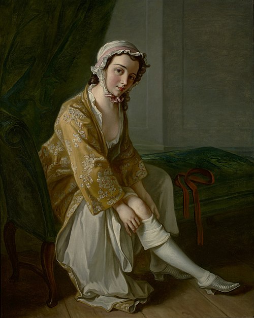 A Young Woman Pulling on Her Stocking, , Philippe Mercier