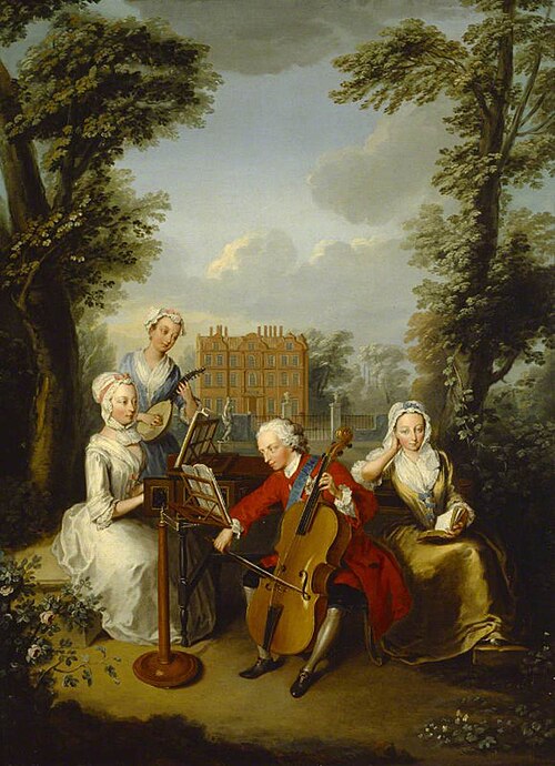 Prince Frederick Louis, Prince of Wales (1707–1751) playing the Cello, accompanied by his Sisters, A, 1733, Philippe Mercier
