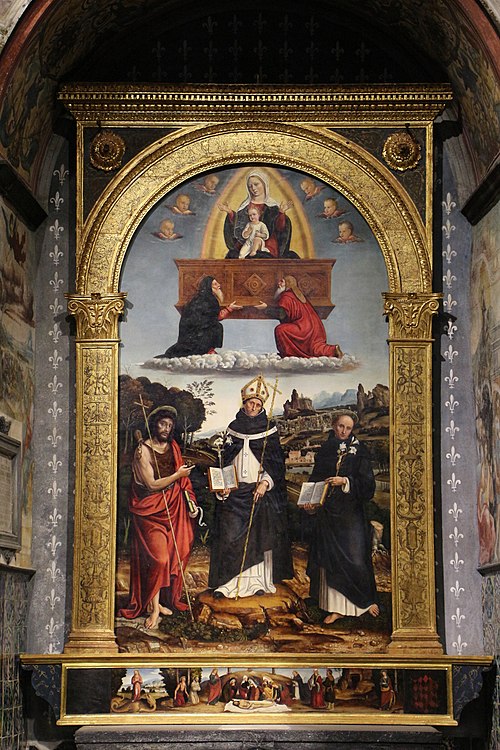 Madonna col bambino tra i ss. G. Battista, Antonino e Nicola da Tolentino, 1526, Pier Francesco Sacchi