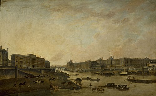 L'Hôtel de la Monnaie et le Louvre, vus du Pont-Neuf, vers 1800, 1800, Pierre-Antoine Demachy