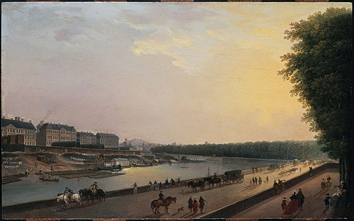 La Seine à la Grenouillère ; vue prise de la terrasse du bord de l'eau aux Tuileries, 1777, Pierre-Antoine Demachy