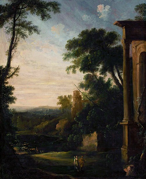 Paysage avec l'architecture et staffage, 1700, Pierre-Antoine Patel