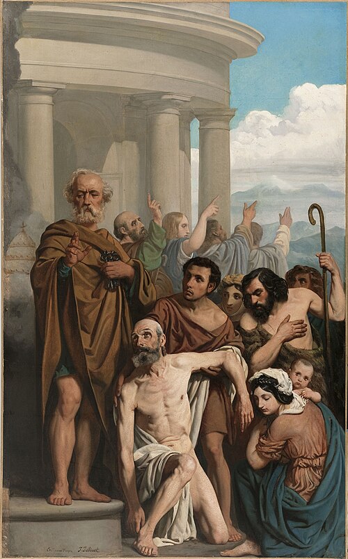 Esquisse pour l'ancienne église Saint-Ambroise : Saint Pierre guérissant un boiteux à la porte du te, 1843, Pierre-Jules Jollivet