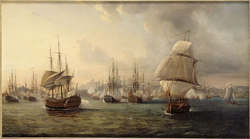 Combat de la baie de la Praya dans l'île de San Iago au Cap Vert, le16 avril 1781, 1837, Pierre-Julien Gilbert