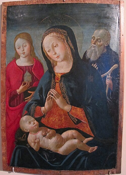 madonna col bambino e i santi m. maddalena e a. abate, , Bernardino Fungai