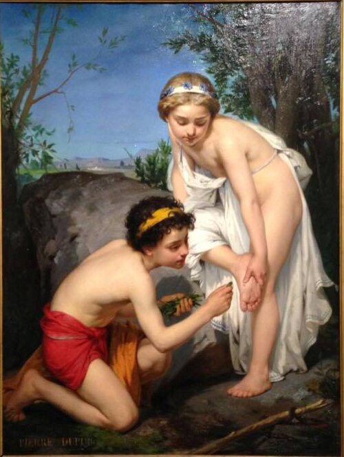 Jeune fille piquée par un reptile et secourue par son frère, 1866, Pierre Dupuis