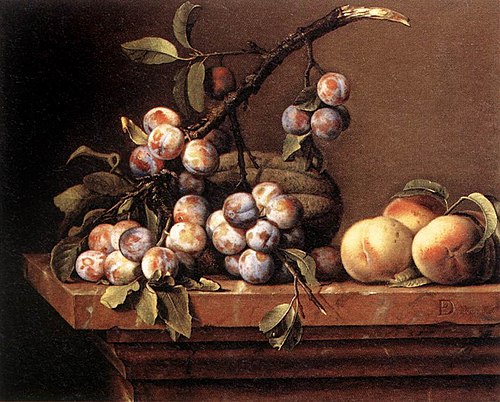 Plums and Peaches on a Table, 1650, Pierre Dupuis