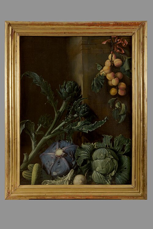 Nature morte aux légumes et abricots, 1650, Pierre Dupuis