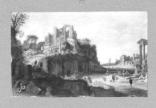 Paysage romain avec le Palatin (gauche) et des parties du Forum romain (droite), 1650, Pieter Anthonisz van Groeneweg