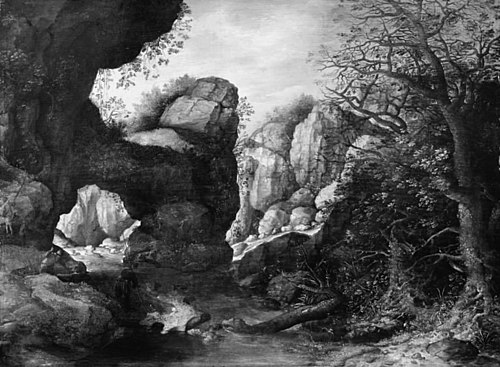 Rocky Landscape with a Goat Hunt, 1613, Pieter Stevens
