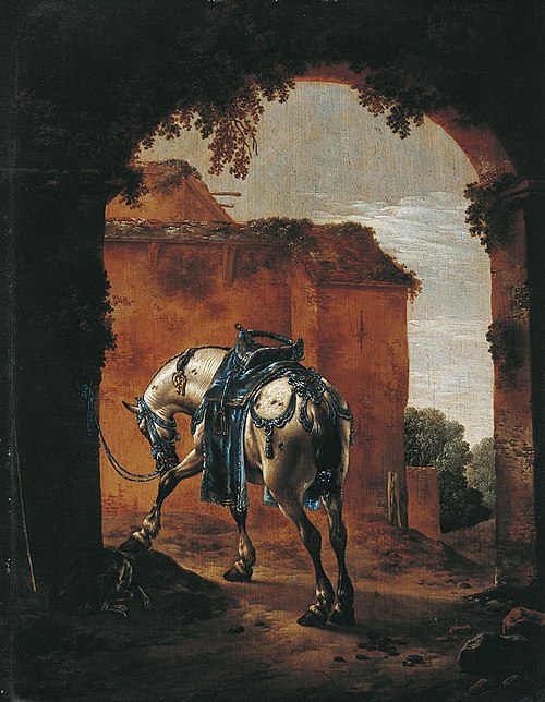 Cheval d'amazone sous un porche, 1630, Pieter Verbeeck