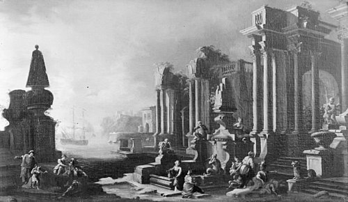 Ruins, Columns and a Triumphal Arch, 1681, Pietro Capelli