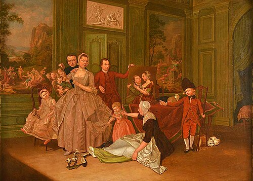 Portrait of Hendrik Hoogers (1747-1814) with his family, and Jan Broesterhuijsen (?-1789), 1783, Hendrick Hoogers