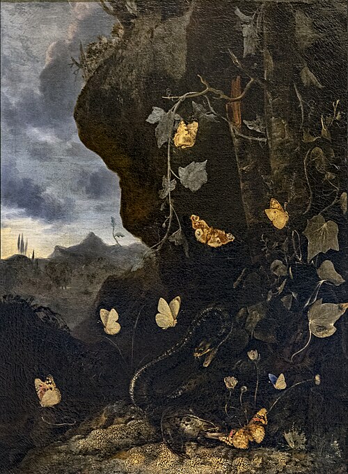 Serpents, crapauds et papillons, 1639, Otto Marseus van Schrieck