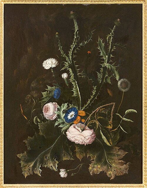 Still life with flowering thistles, 1749, Otto Marseus van Schrieck