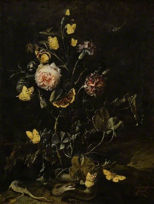 Flowers, insects and reptiles, 1673, Otto Marseus van Schrieck