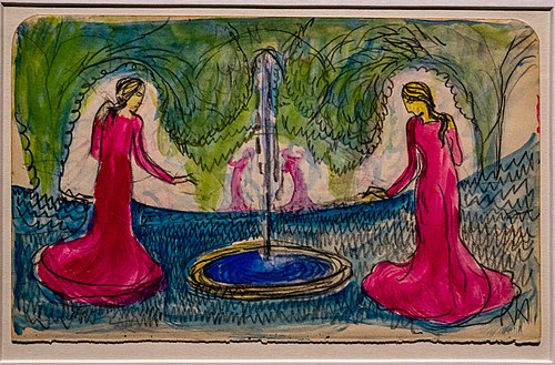Sketchbook Nr. 27 A S. 22 verso Round dance at the fountain, 1907, August Macke