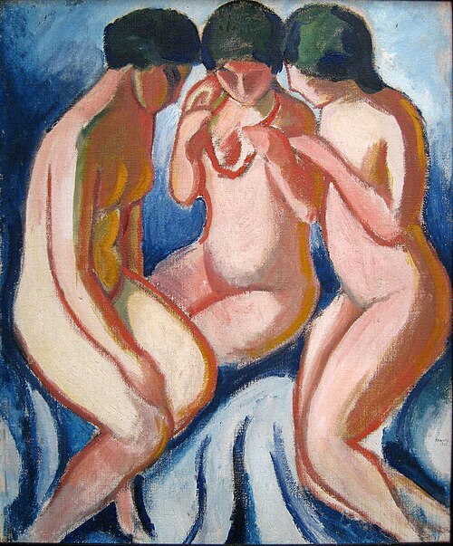 Three Nudes Against Blue Background, , August Macke