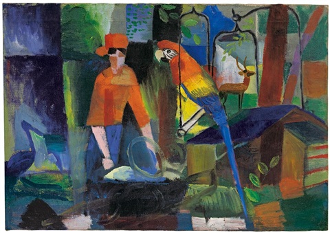 Frau mit Papagei in einer Landschaft, 1914, August Macke