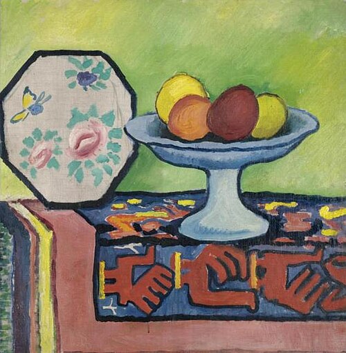 Still-life with bowl of apples and japanese fan, 1911, August Macke