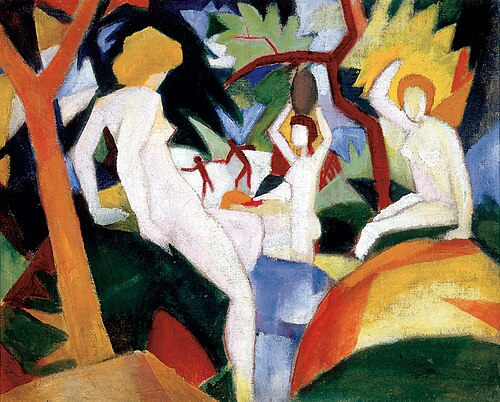 Badende Frauen (Entwurf für Weberei), 1913, August Macke