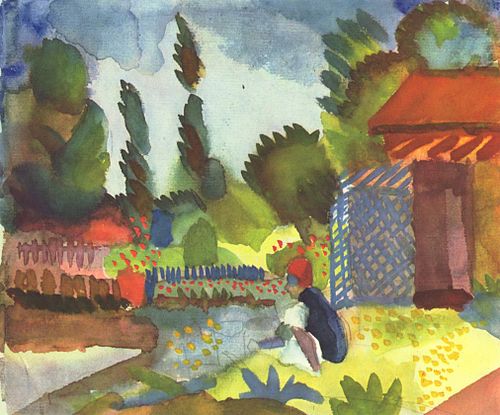 Tunislandschaft mit sitzendem Araber, 1914, August Macke