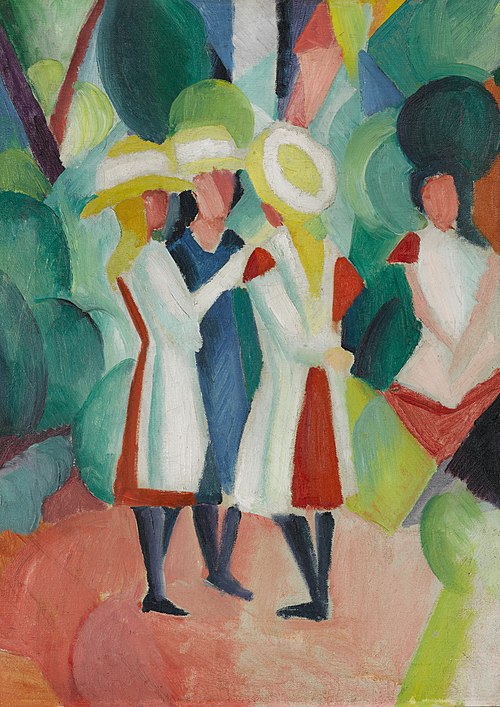 Three girls in yellow straw hats I, 1913, August Macke