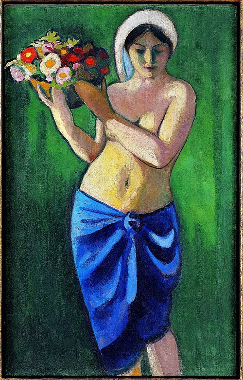 Woman supporting a flower bowl, 1910, August Macke
