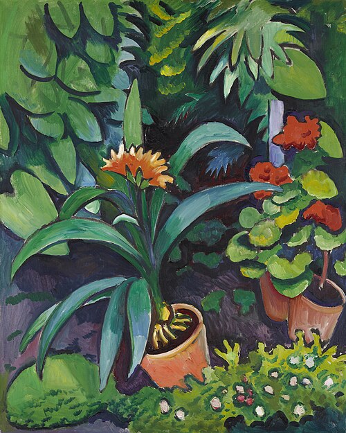 Blumen im Garten, Clivia und Pelargonien, 1911, August Macke